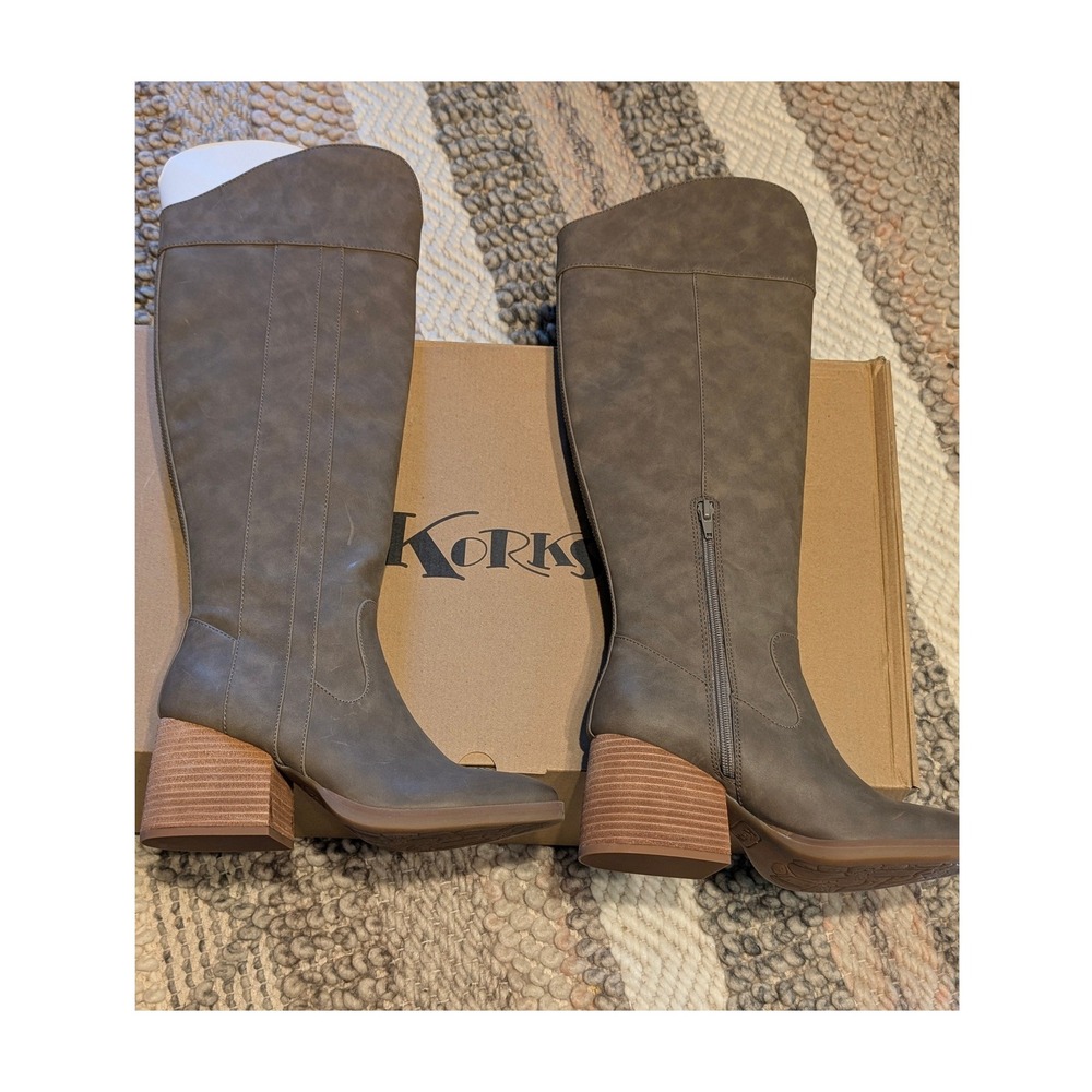 NIB Korks Womens Taupe Tall Knee High Block Heel Boots Almond Toe Size 7M